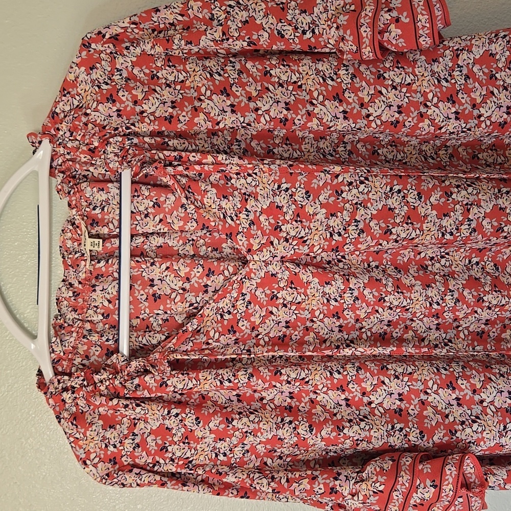 Max Studio Coral Floral Tie-Neck Blouse